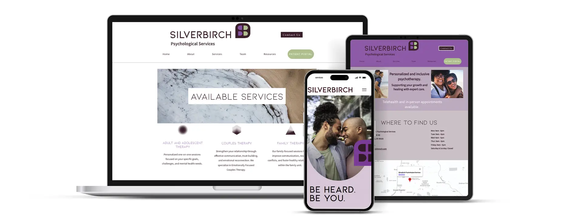 Before website mockup for Silverbirch Psychological Services