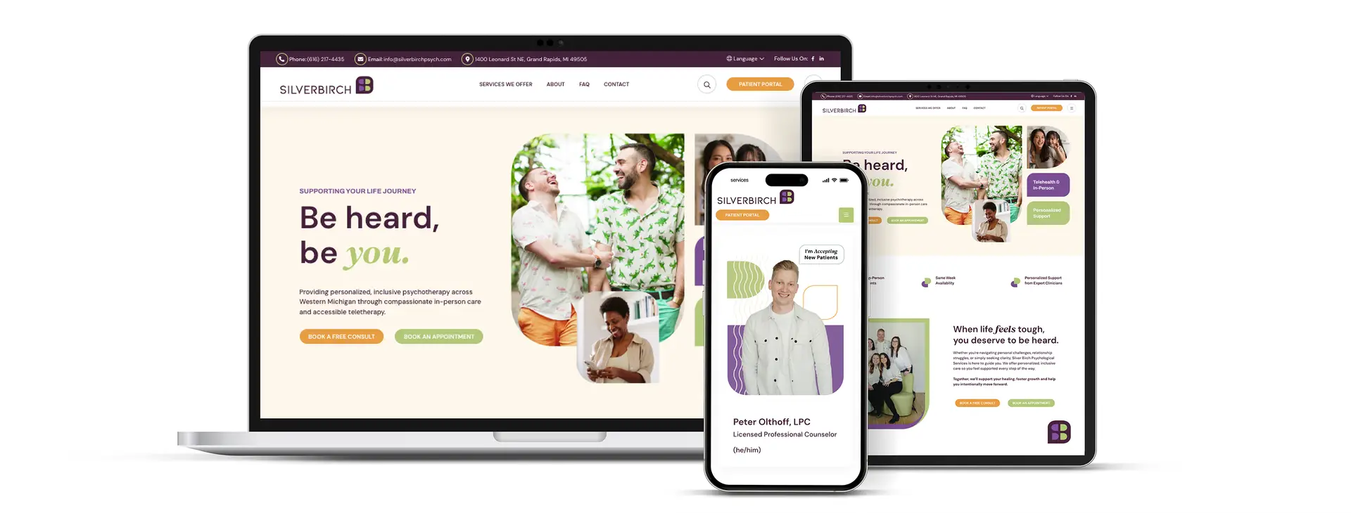 Website mockup for Silverbirch Psychological Services