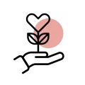 Icon of heart growing from hand – representing patient care